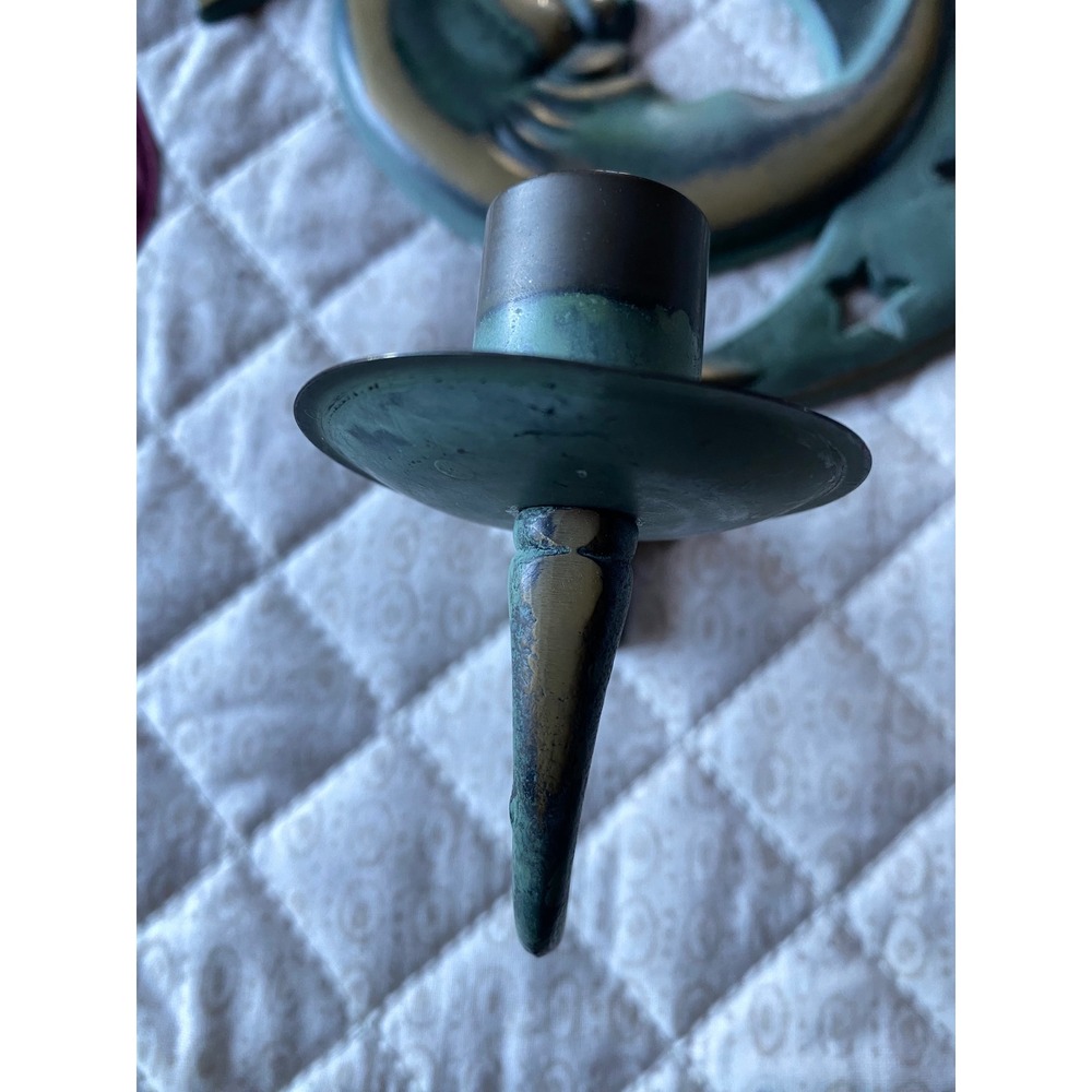 Vintage 1994 Partylite Sun and Moon Wall Sconce Pair Teal Verdigris Celestial - Picture 14 of 14